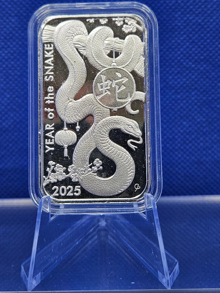 (9092) ASAHI BAAR  YEAR OF THE SNAKE  ONE OUNCE, Ophalen of Verzenden, Zilver