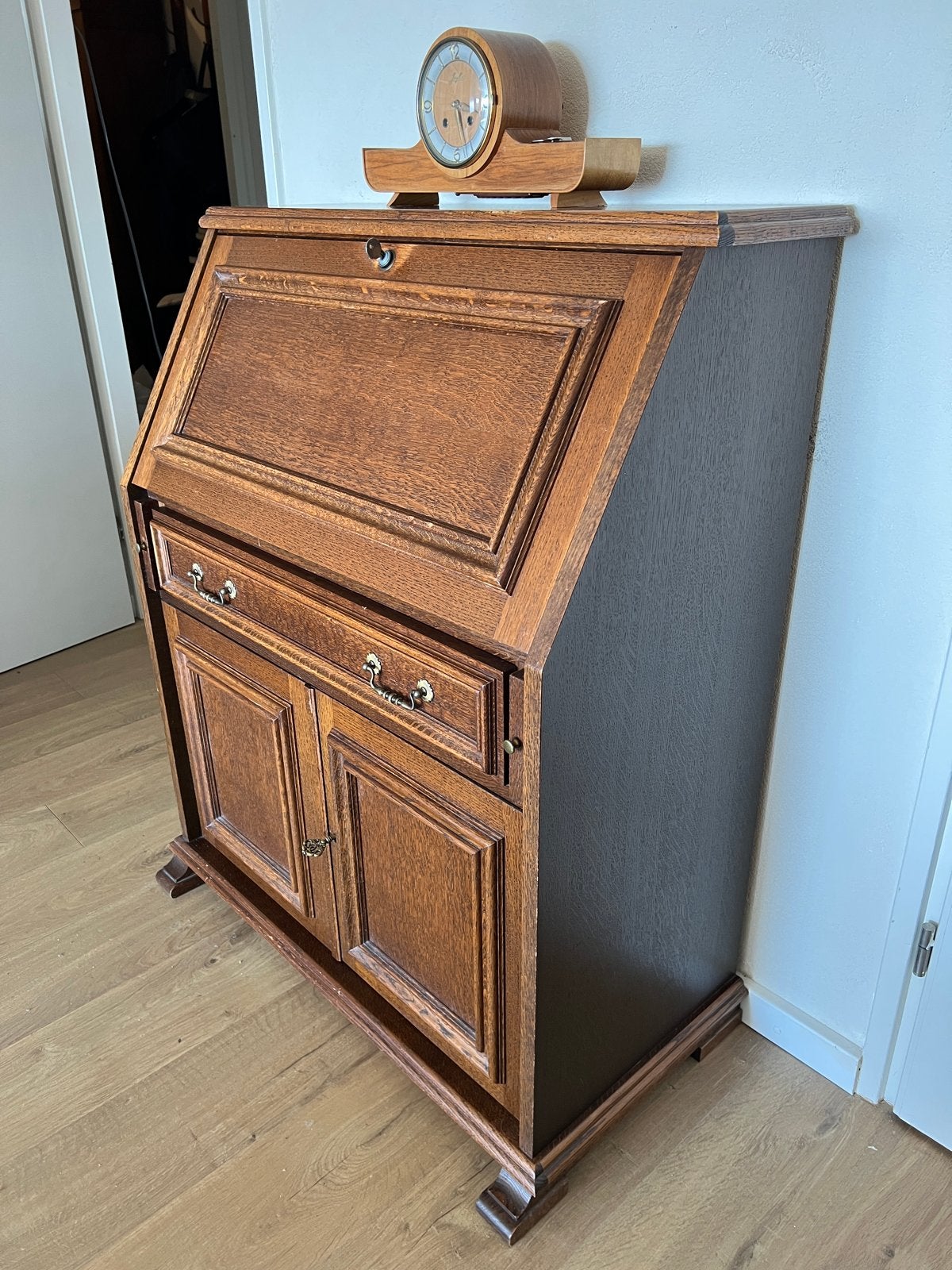 Antiek Eiken Secretaire met Klep en Lades, Antiek en Kunst, Ophalen