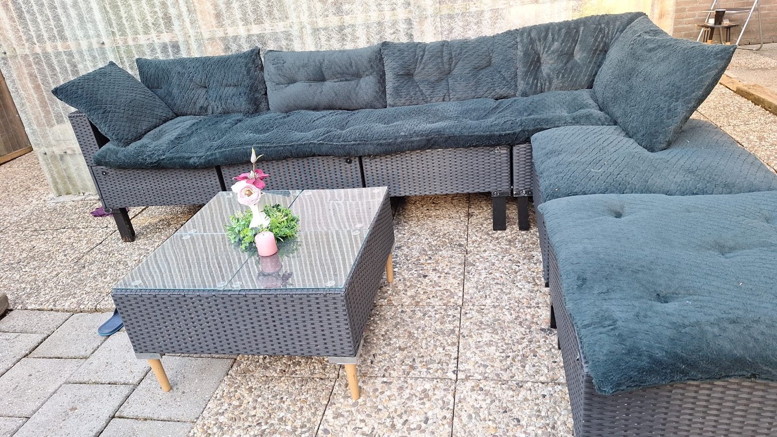 Wicker Loungeset met tafel, Ophalen, Gebruikt, Meer dan 8 zitplaatsen, Loungeset