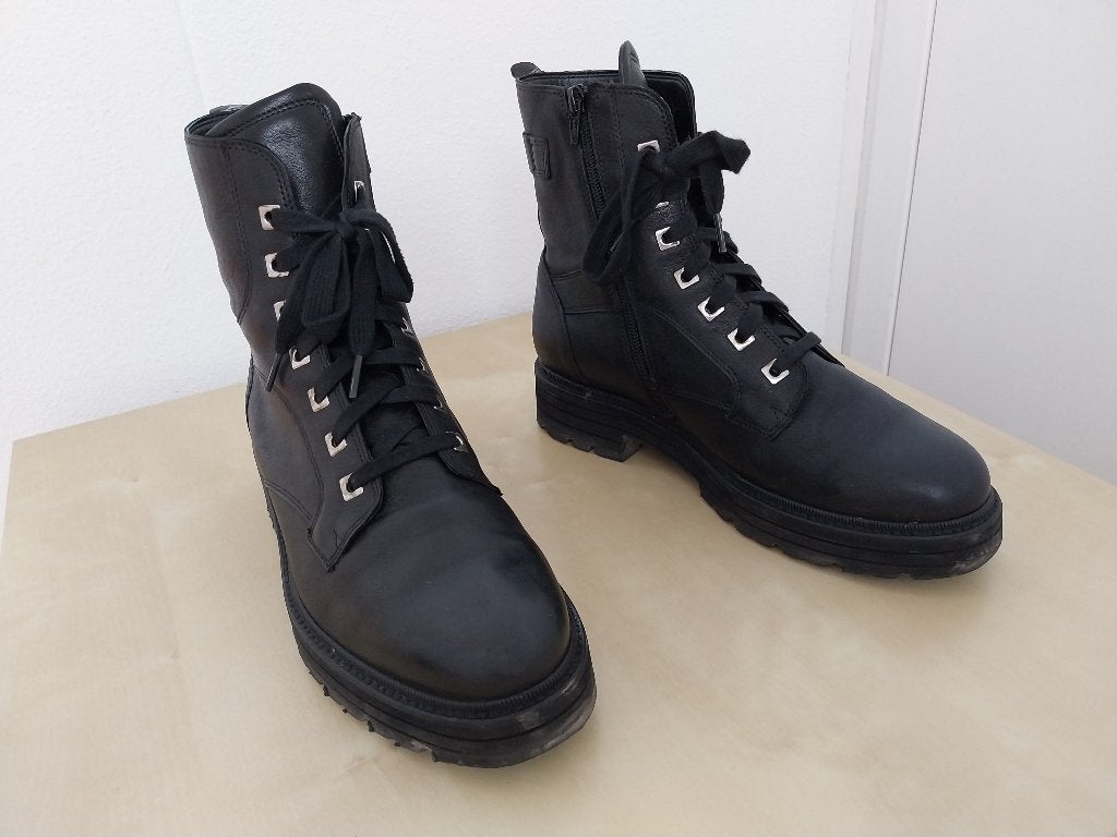Zwarte leren veterlaarzen met rits - wijdte H, Kleding | Dames, Durea, Zwart, Lage of Enkellaarzen, Ophalen of Verzenden