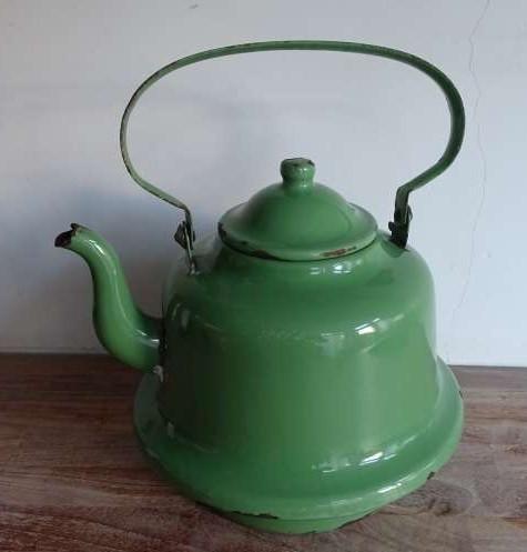 Antieke emaille ketel reseda groen, Antiek en Kunst, Antiek | Emaille, Ophalen of Verzenden