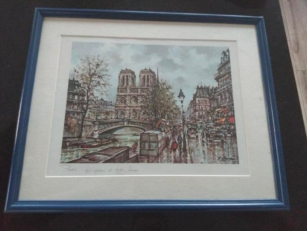 Litho Kunstlithografie Parijs Notre Dame van Chardon Vintage, Ophalen of Verzenden