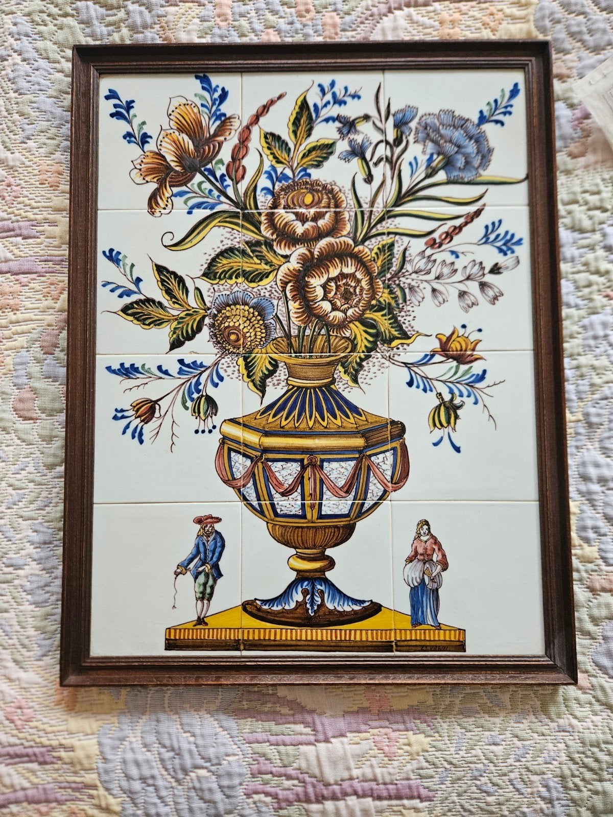 Antieke Makummer Aardewerk Tegeltableau - Bloemenvaas, Antiek en Kunst, Ophalen