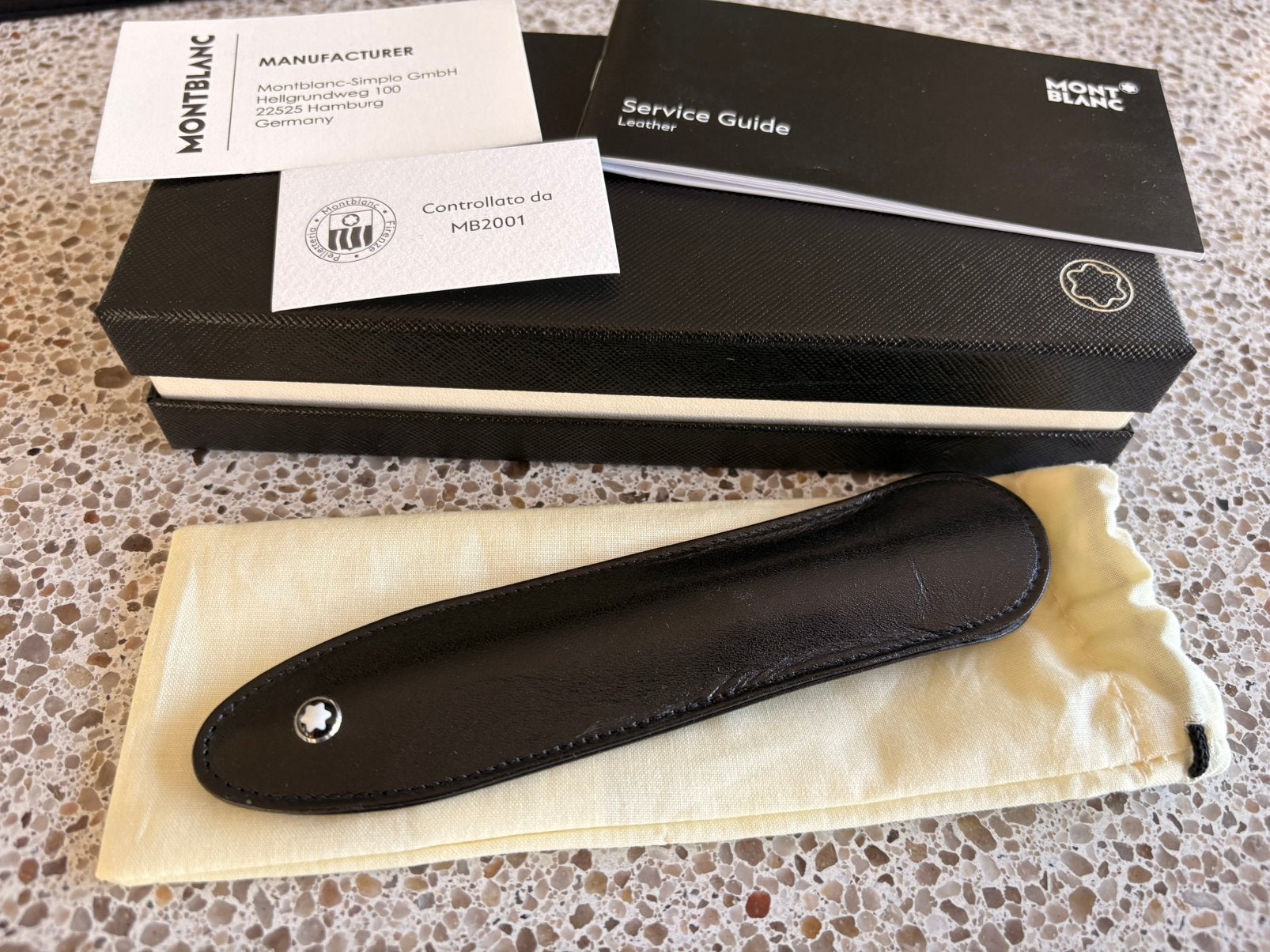 Montblanc Meisterstück 1-pen sleeve – zwart leer – met doos, Ophalen of Verzenden, Zo goed als nieuw, Balpen, Mont Blanc