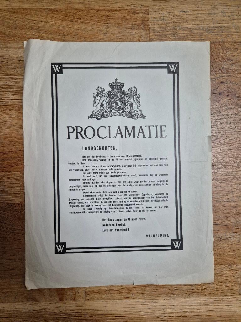 Wo2 Nederlandse Proclamatie, Verzamelen, Militaria | Tweede Wereldoorlog, Ophalen of Verzenden, Nederland, Overige typen