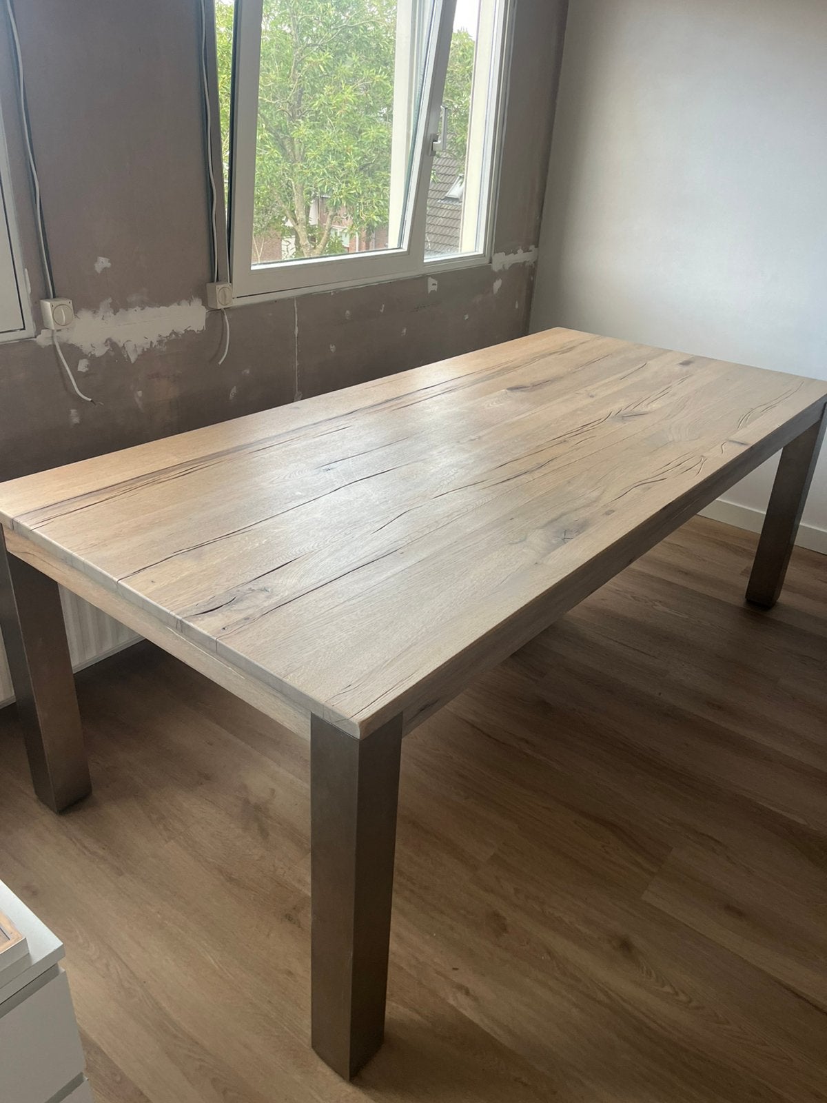 Eielnhouten eettafel 100x220 met stoere stalen poten, Huis en Inrichting, Tafels | Eettafels, Ophalen, Eikenhout, 200 cm of meer