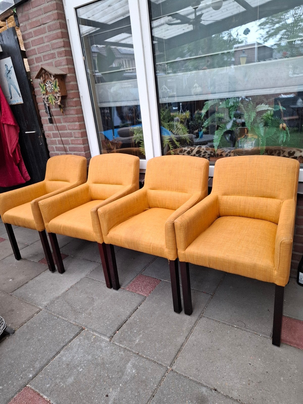 Mooie oker gele kuipstoelen gratis, Huis en Inrichting, Stoelen, Ophalen, Gebruikt, Overige kleuren, Vier