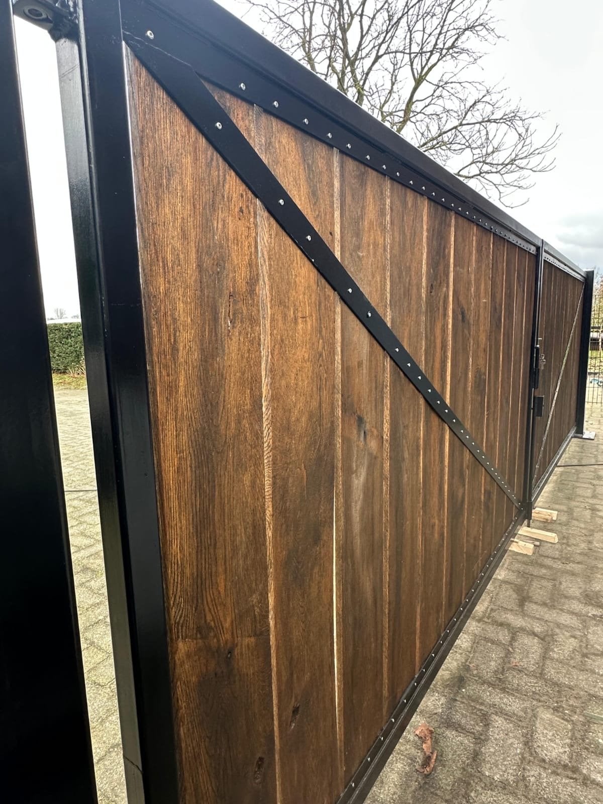 Dubbele draaipoort met eikenhouten planken, Ophalen, 120 cm of meer, Minder dan 200 cm, Hout