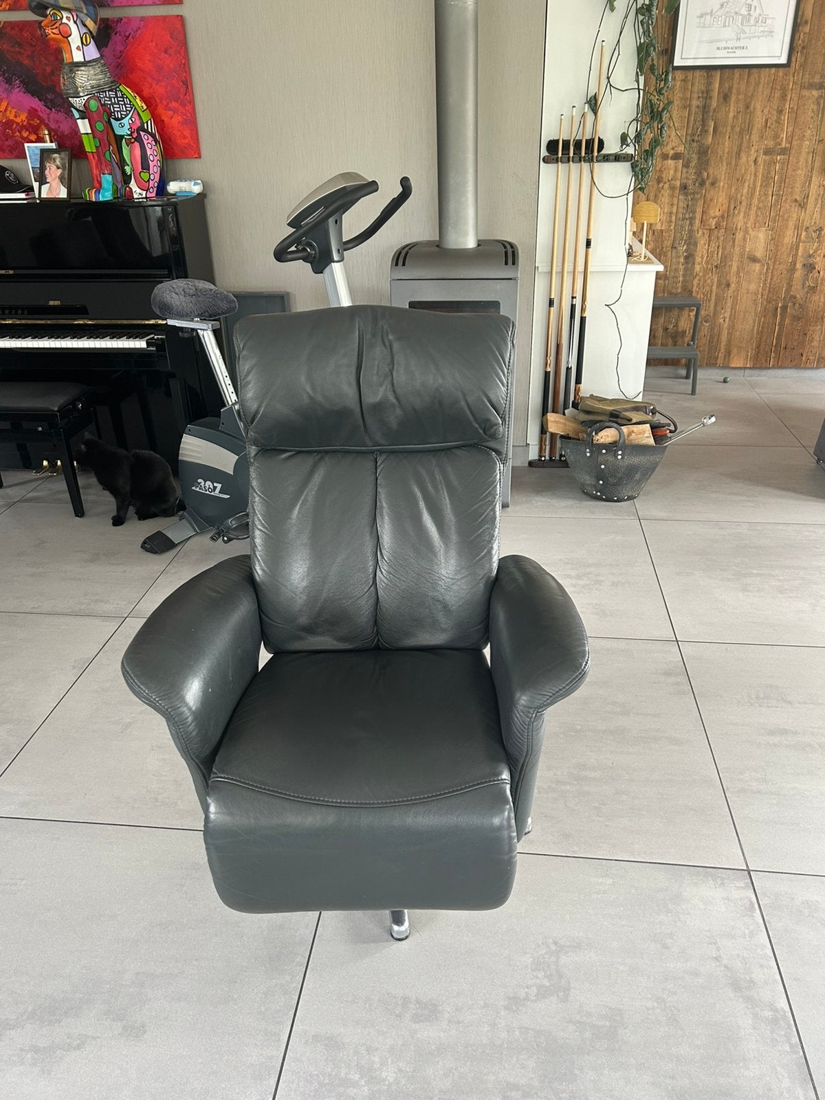 Zwart leren stoelen, Ophalen of Verzenden, Gebruikt, Zwart, Twee