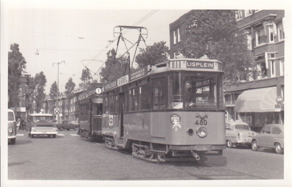 754M fotokaart Rotterdam Mathenesserplein tram lijn 11, Ophalen of Verzenden, 1960 tot 1980, Ongelopen, Zuid-Holland