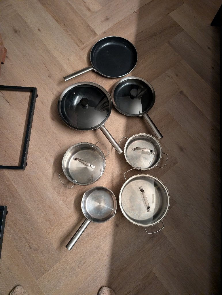 Pannenset, Huis en Inrichting, Keuken | Potten en Pannen, Ophalen, Gebruikt, Pannenset, Met deksel