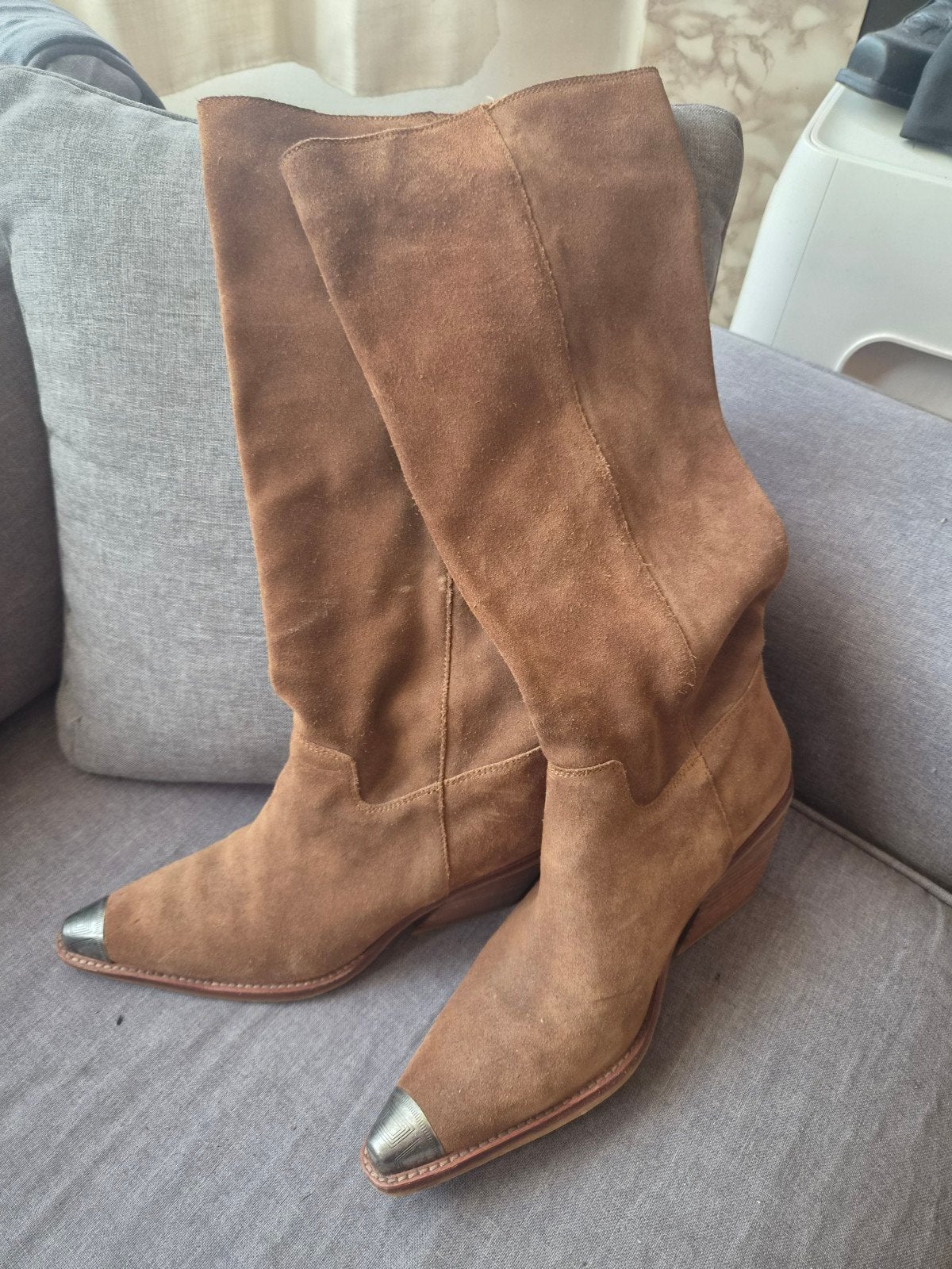 Lichtbruine Leren Cowboylaarzen Dames - Maat 41, Ophalen, Hoge laarzen, Bronx, Bruin
