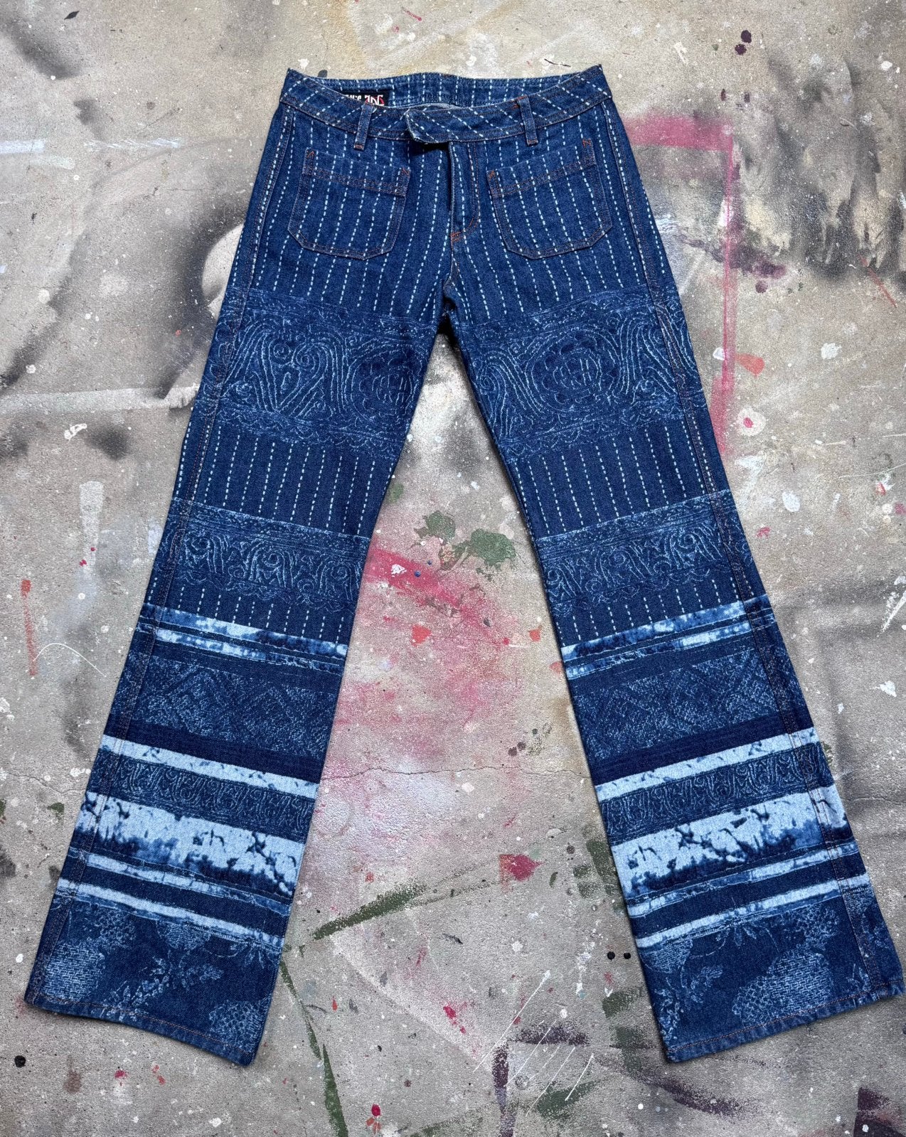 RARE Archive Jean Paul Gaultier Tribal Print Jeans, Kleding | Heren, Ophalen of Verzenden, Zo goed als nieuw, Blauw, Overige jeansmaten