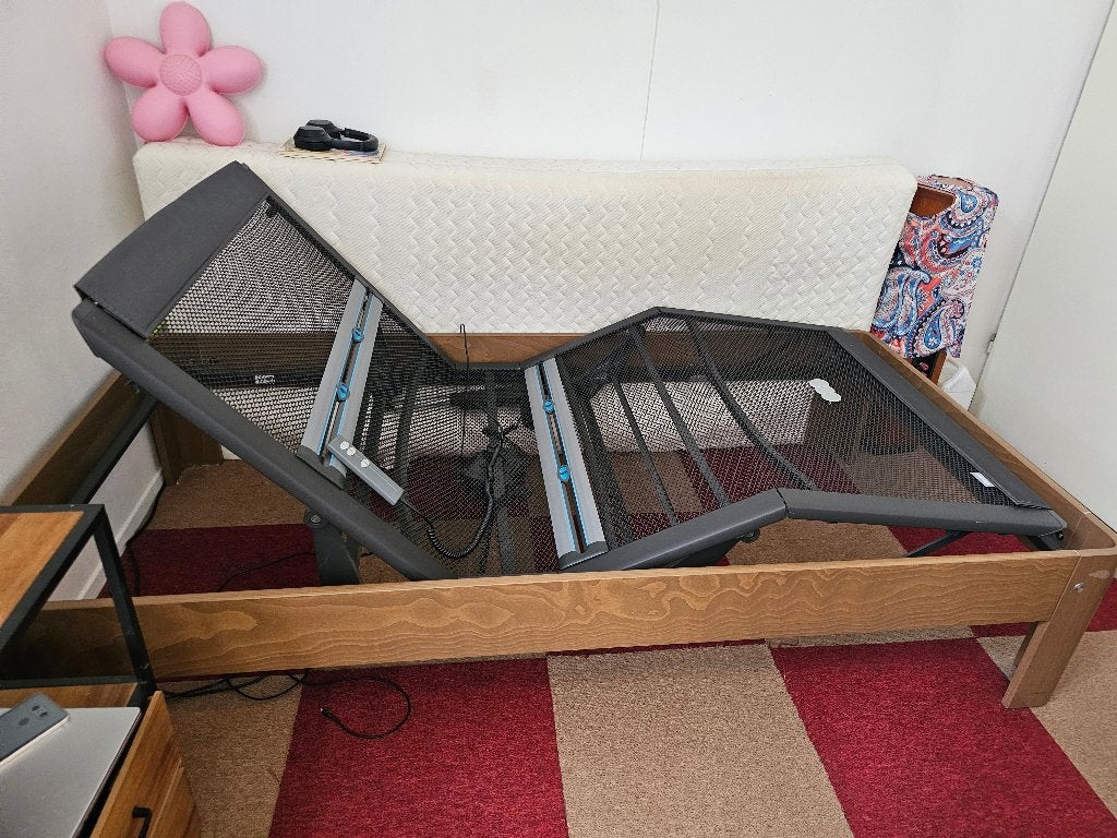 Auping Auronde 100x200 elektrisch + Maestro Medium matras, Huis en Inrichting, Ophalen, Eenpersoons, Bruin, 200 cm