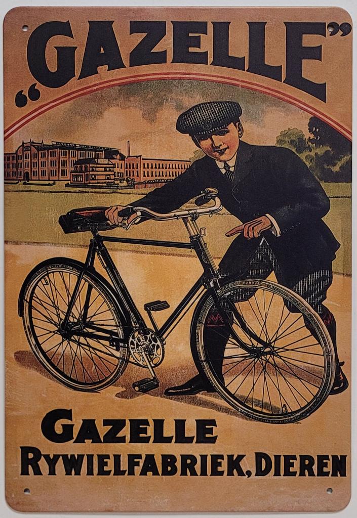 Gazelle rijwielfabriek fiets reclamebord van metaal wandbord, Reclamebord, Info@deconoord.nl, Deco Noord, Nieuw