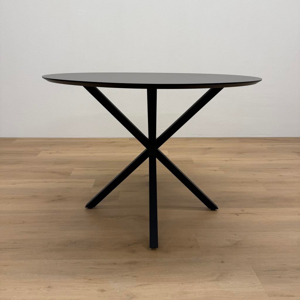 Ronde eettafel HPL antraciet 110cm - Direct Leverbaar, Rond, Ophalen of Verzenden, Zo goed als nieuw, Info@betaalbaar-design.nl