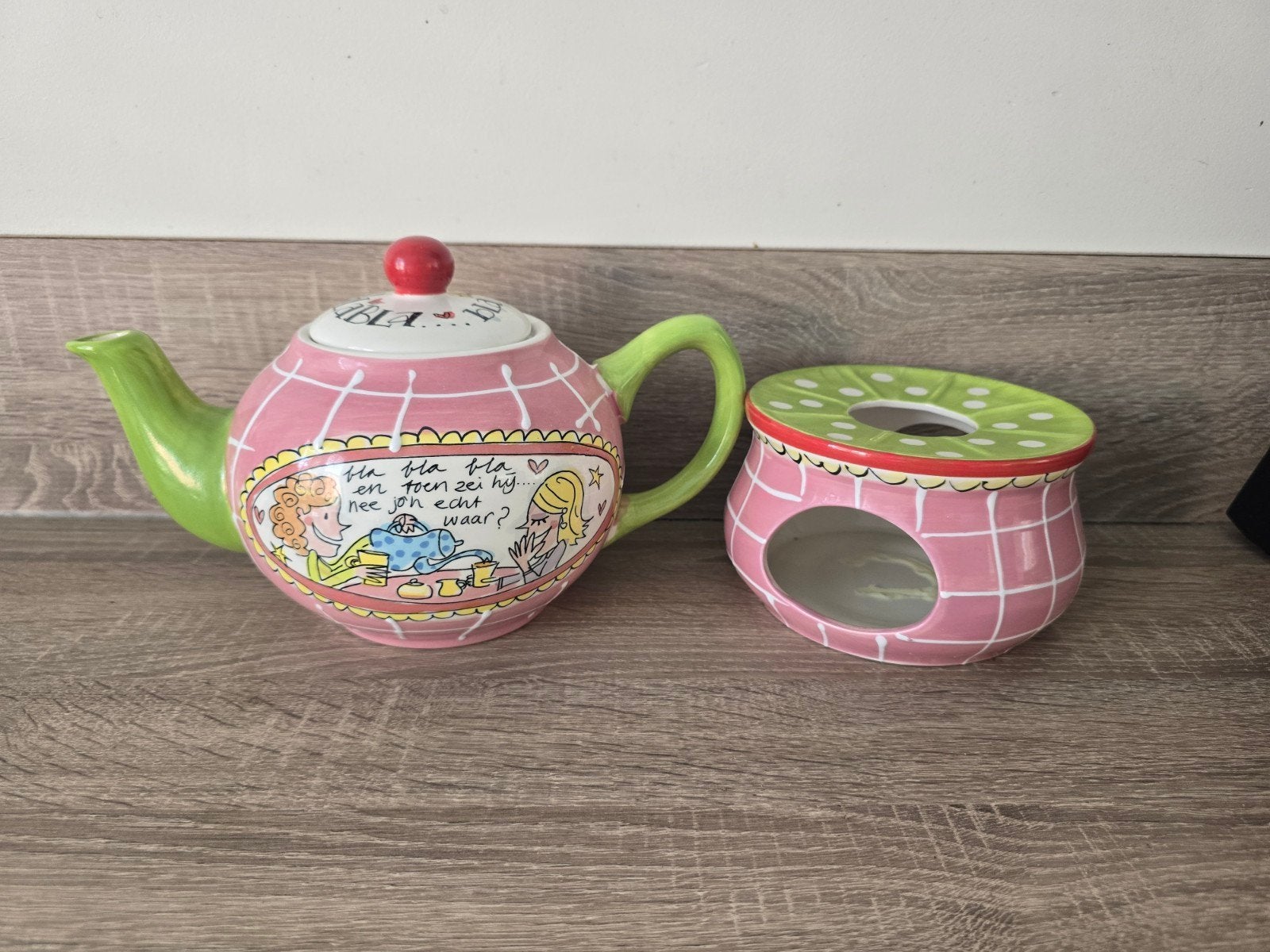 Blond Amsterdam theepot en theelichtje, Gebruikt, Ophalen of Verzenden, Steen/keramiek, Meerkleurig