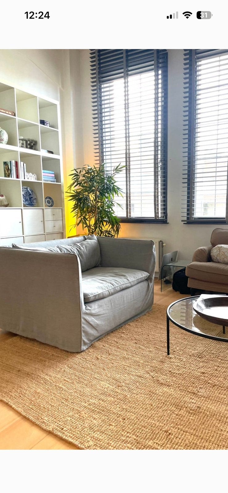 Prachtige loveseat Modalto met losse linnen hoezen, Huis en Inrichting, Ophalen of Verzenden, Zo goed als nieuw, 75 tot 100 cm