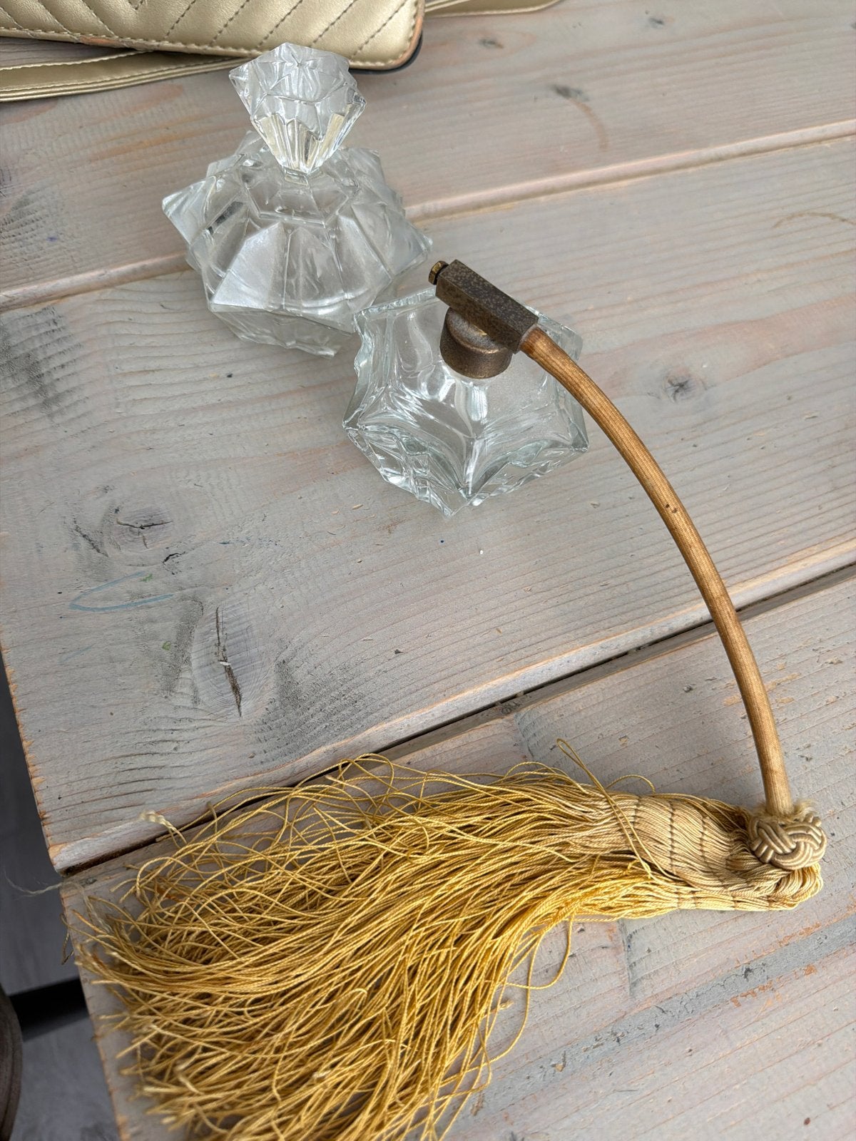 Vintage glazen parfumflesjes met verstuiver, Ophalen of Verzenden