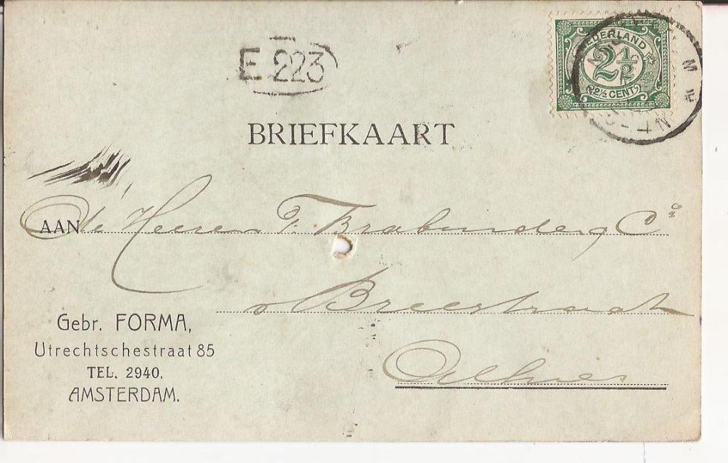 AMSTERDAM 1907 Gebr FORMA Utrechtschestr. Behang Tapijt enz, Ophalen of Verzenden, Voor 1920, Gelopen, Noord-Holland