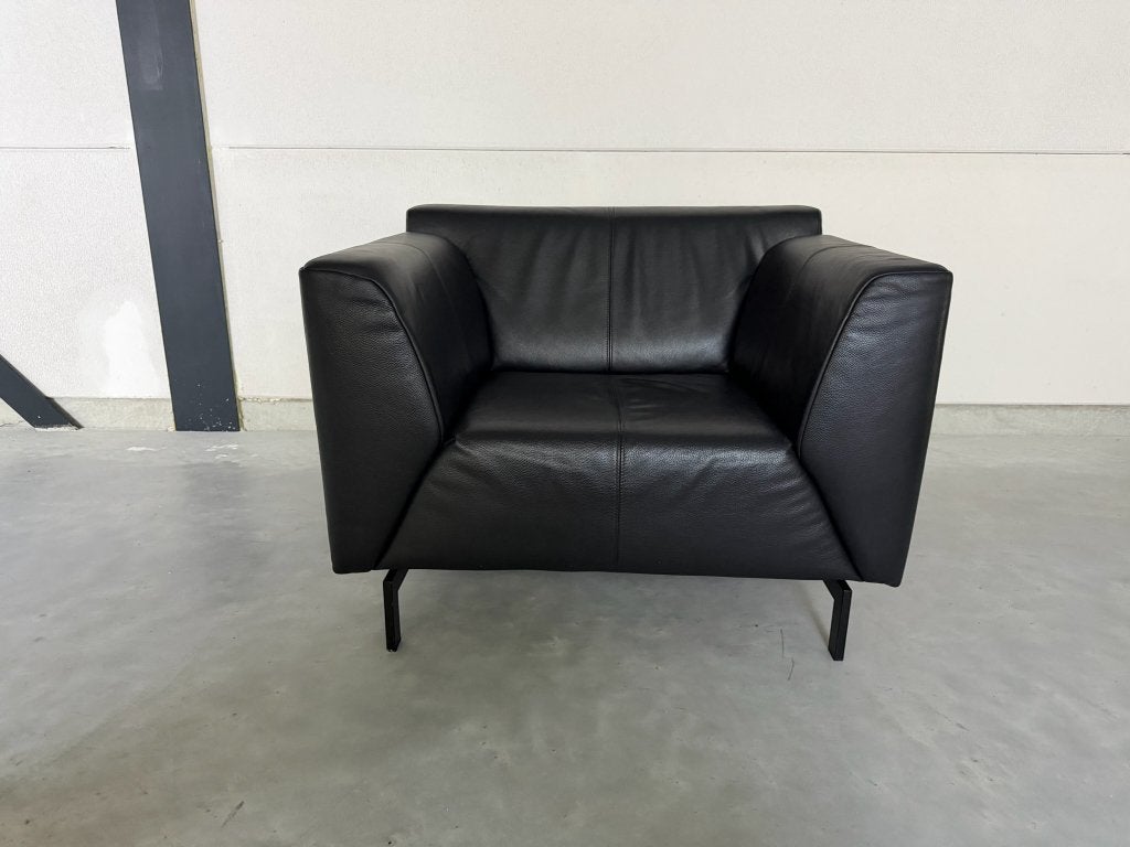 Rolf Benz Linea fauteuil - zwart leer, Ophalen, Leolux Montis Jori Pode Minotti, Nieuw, 75 tot 100 cm