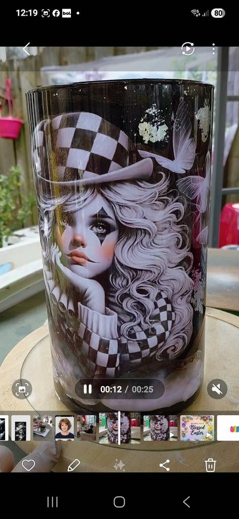 Decoupage Vaas met Uniek Clownsmeisje Design - 29cm Hoog, Ophalen of Verzenden