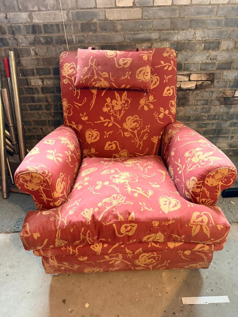 Vintage retro lounge fauteuil club fauteuil met bloemmotief, Gebruikt, Vintage, 75 tot 100 cm, Ophalen of Verzenden