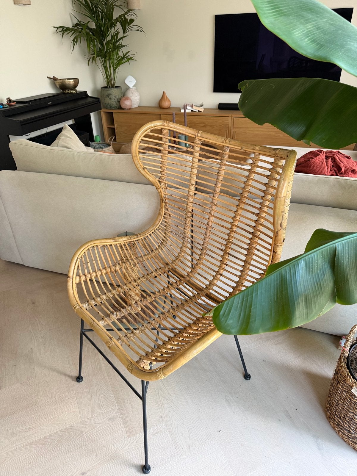 Lichte Rotan stoel - 104x80x65cm, Ophalen, Gebruikt, Bruin, Riet of Rotan