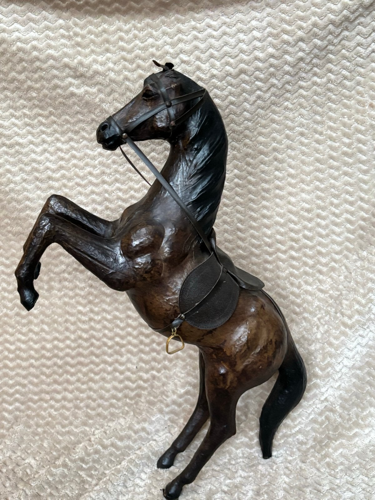 Groot Vintage Lederen Steigerend Paard beeld, Ophalen of Verzenden