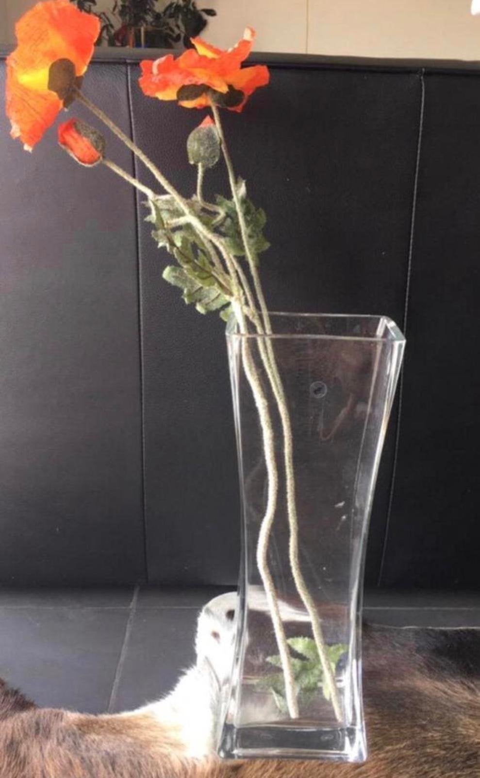 Mooie glazen handgemaakte dikke vaas, rechthoekig, Handgemaakt, Transparant, Ophalen of Verzenden, 60 cm