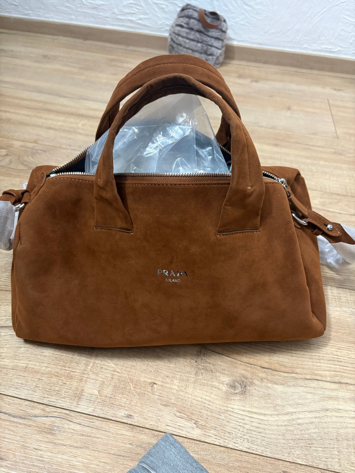 Prada Milano Suède Handtas - Bruin, Ophalen, Nieuw, Bruin, Handtas