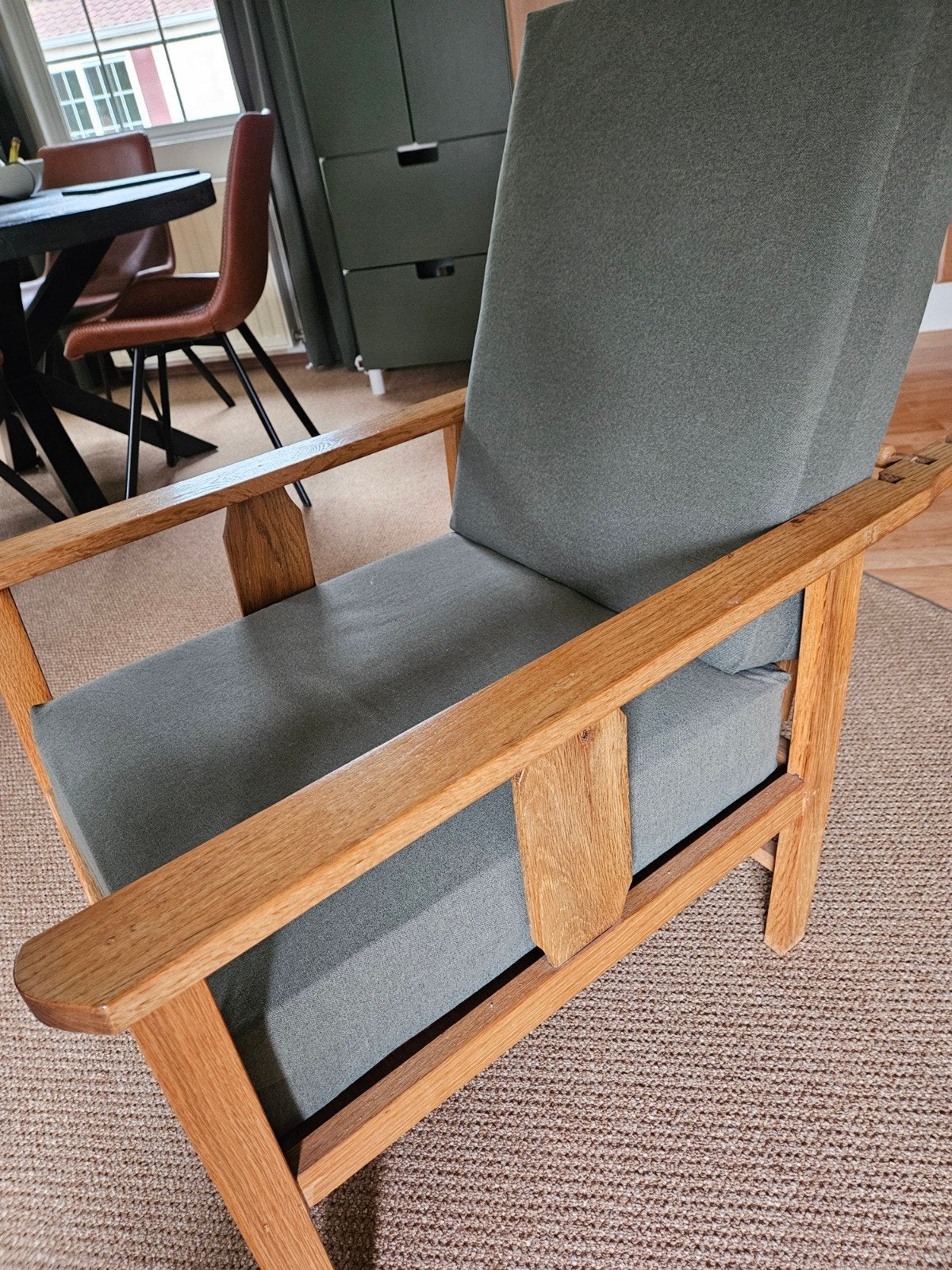 Mooie houten rokersstoel / rookstoel met groene kussens, Ophalen