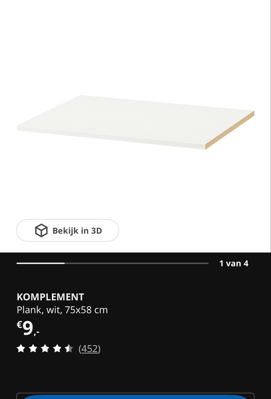 Gratis IKEA KOMPLEMENT Plank wit 75x58 cm, Ophalen, Gebruikt