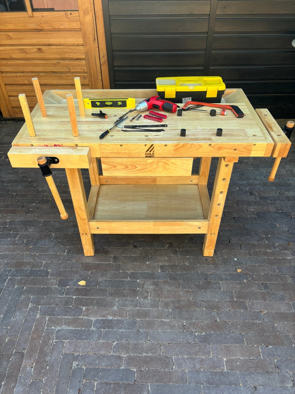 Holzman (kinder) werkbank met bankschroef en opberglade, Ophalen, Zo goed als nieuw, 70 tot 120 cm, Bankschroef