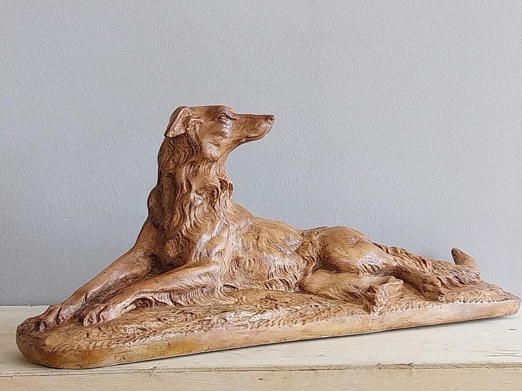 Art Deco windhond Borzoi beeld hondenbeeld gips gesigneerd, Gemerkt, Gips, Art nouveau, Zoogdier
