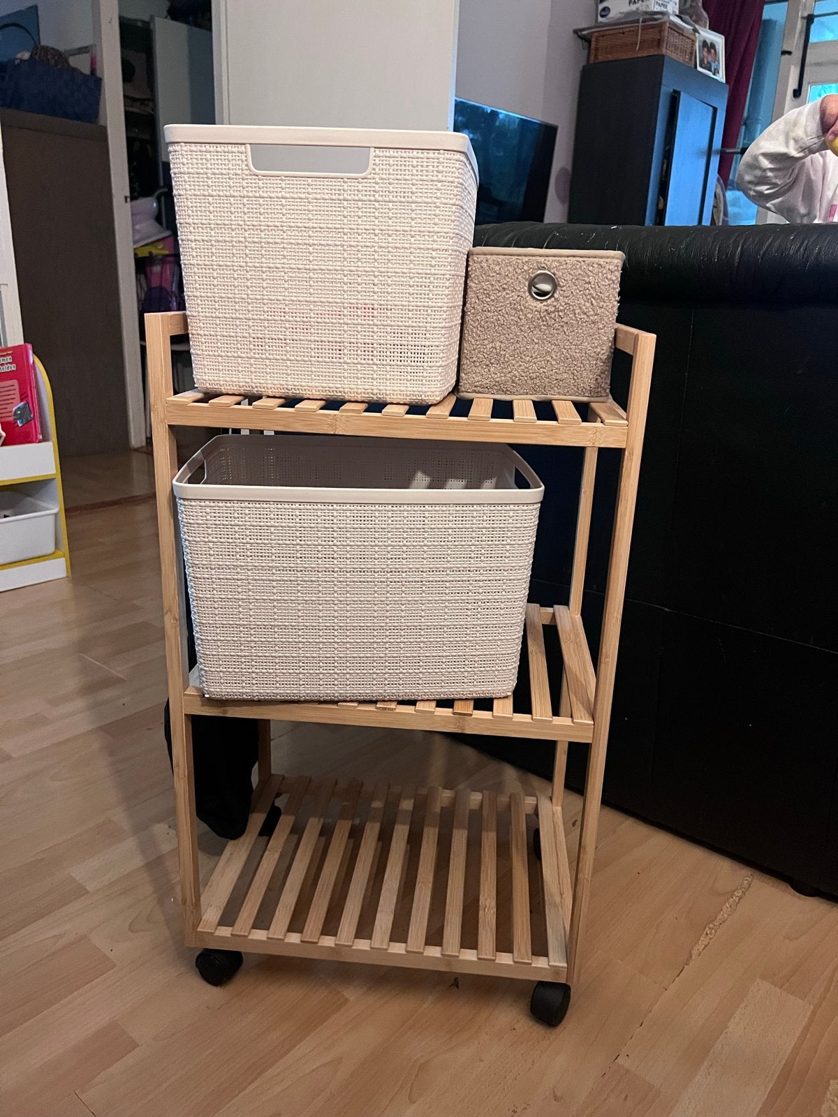 Bamboe rolkarretje met 3 mandjes - 75x45x33 cm, Ophalen, Zo goed als nieuw