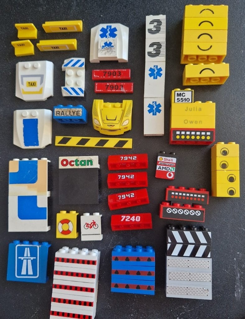 Lego bedrukte stenen, auto's enz. o.a. Taxi, set 9, Kinderen en Baby's, Ophalen of Verzenden, Gebruikt, Lego