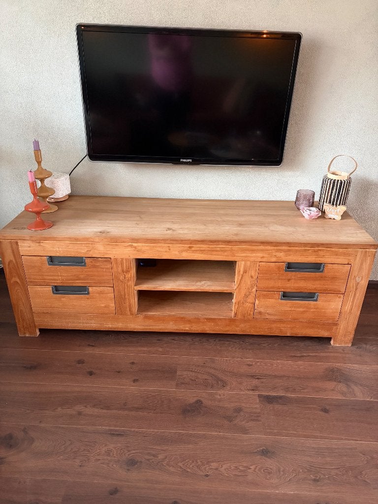 Tv meubel teak, Ophalen, Gebruikt, 150 tot 200 cm, Teakhout