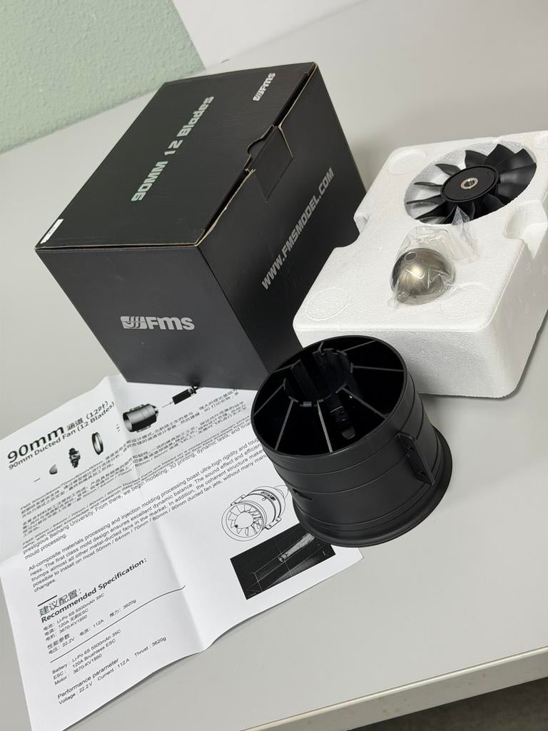 FMS 90mm EDF 12 Blades Unit + Kap ducted fan ven Nieuw set, Nieuw, Ophalen of Verzenden, H, H