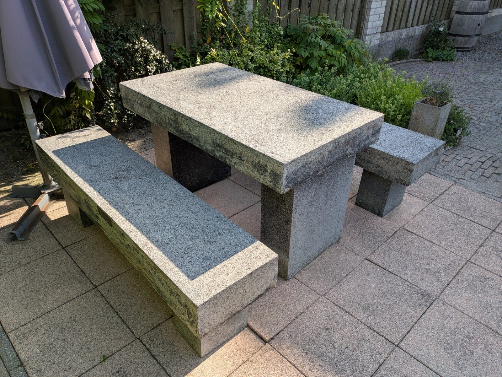 Terrazzo set picknicktafel en 2 banken, robuust en duurzaam, Ophalen, Gebruikt, Rechthoekig