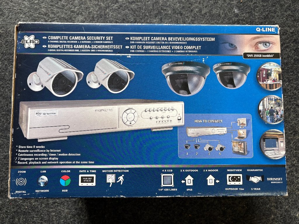 ELRO Q-line compleet beveiligingssysteem 4 camera's 250 HDD, Ophalen of Verzenden, Nieuw