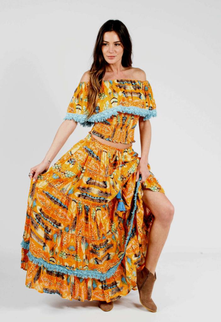 2-Delig Gipsy set maat M/L, Kleding | Dames, Rokken, Nieuw, Maat 38/40 (M), Geel, Onder de knie, Verzenden