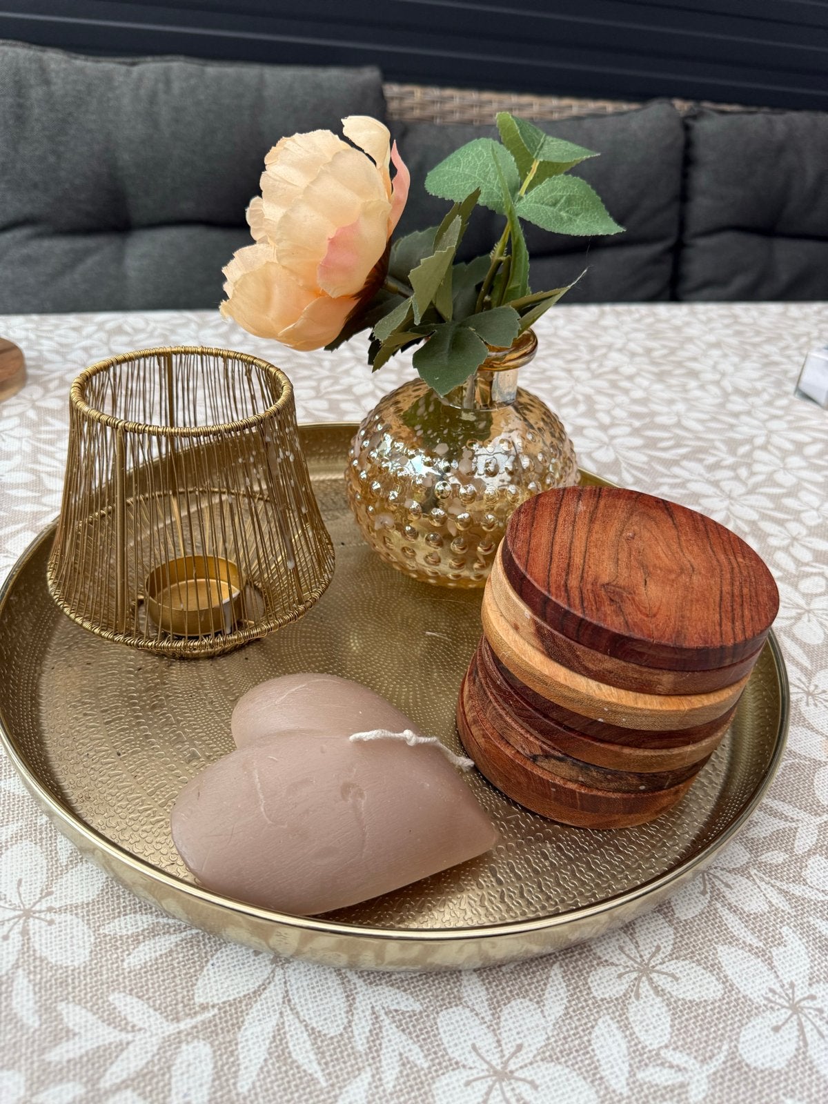 Gouden dienblad met decoratie set, Ophalen, Zo goed als nieuw, Goud, Metaal