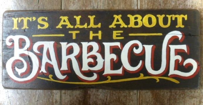 Stoer vintage eikenhouten reclame bord/slagerij/barbecue/bbq, Hout, Nieuw, Ophalen of Verzenden, Reclamebord