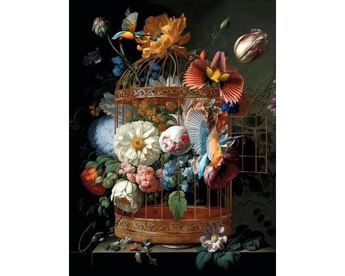 PURE LIVING Schilderij glas Birds & Flowers 60x80 cm, Ophalen, Zo goed als nieuw