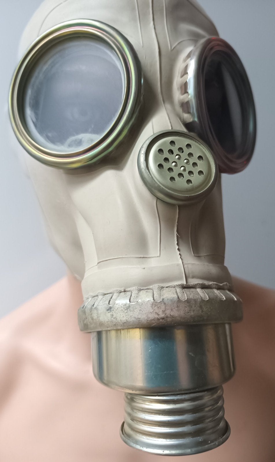 Grijs latex rubber masker gasmasker spraak membraan, Ophalen of Verzenden