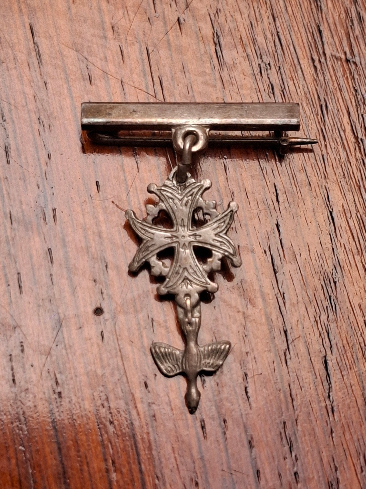 Vintage Huguenot cross zilveren broche, Ophalen of Verzenden, Zilver, Broche