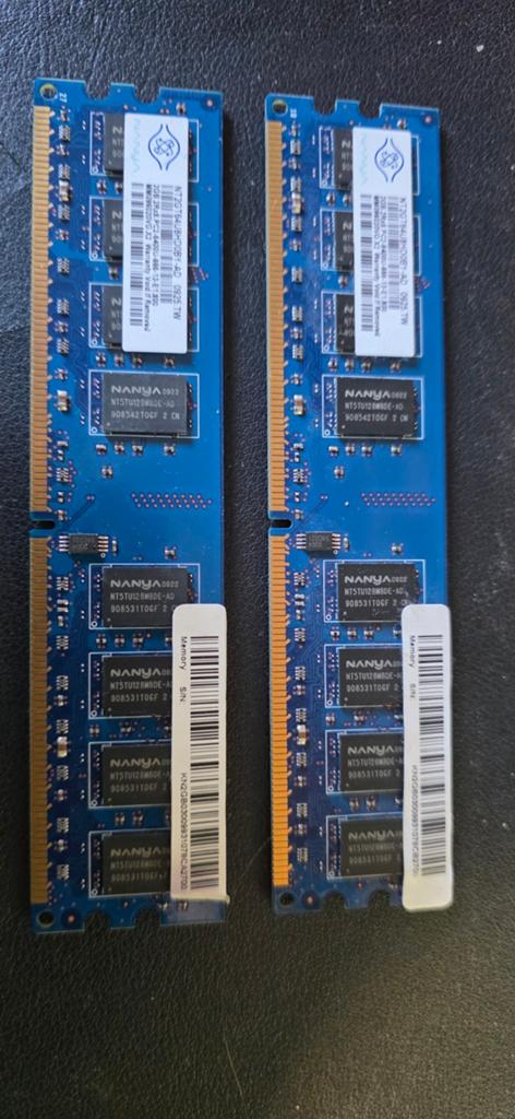 Nanya 2GB PC2-6400U DDR2 Desktop Geheugen (2x 1GB), Gebruikt, Verzenden, DDR2, Desktop