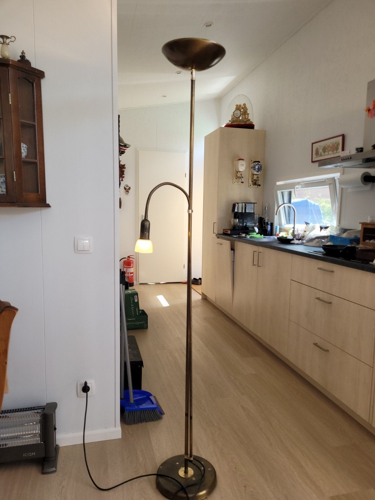 Messing staande lamp met leeslamp, Ophalen, Gebruikt, 150 tot 200 cm