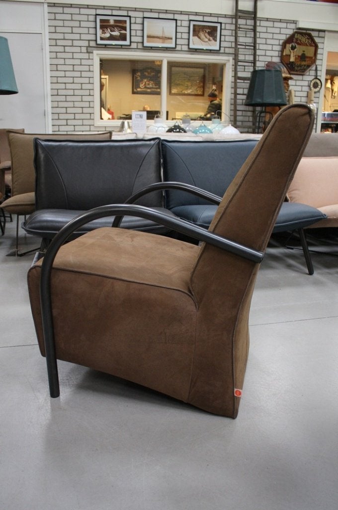 2 x luxe fauteuil BARI Jess design metaal echt leer bruin, Ophalen, Zo goed als nieuw, Leer, 50 tot 75 cm